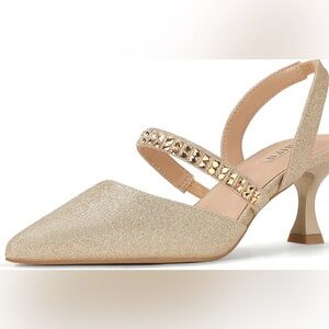 IDIFU Gold Glitter Heels with Studded Strap
